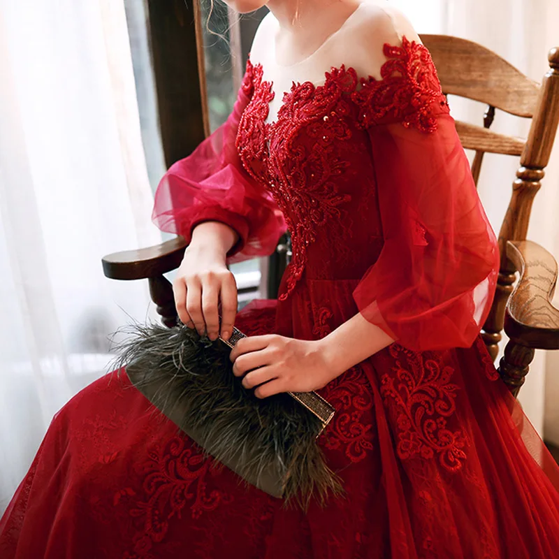 knee length dresses for ladies Airabella Long Sleeve Lace Mini Dress | Red | Womens main image 0