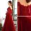 Élégant Rouge Robe De Soirée 2020 Princesse Transparentes Encolure Dégagée Gonflée 3/4 Manches Appliques En Dentelle Perlage Longue Volants Dos Nu