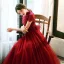 Vintage / Originale Rouge Dentelle Robe De Soirée 2020 Princesse Col Haut Manches Courtes Paillettes Perlage Longue Volants Dos Nu Noeud Robe De Ceremonie