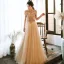 Vintage / Retro Gold Evening Dresses  2020 A-Line / Princess High Neck Short Sleeve Beading Floor-Length / Long Ruffle Backless Formal Dresses