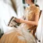 Vintage / Retro Gold Evening Dresses  2020 A-Line / Princess High Neck Short Sleeve Beading Floor-Length / Long Ruffle Backless Formal Dresses