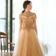 Vintage / Retro Gold Evening Dresses  2020 A-Line / Princess High Neck Short Sleeve Beading Floor-Length / Long Ruffle Backless Formal Dresses