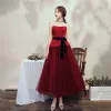 Mode Bordeaux Dansant Robe De Bal 2020 Princesse Amoureux Sans Manches Ceinture Longueur Cheville Volants Dos Nu Robe De Ceremonie