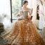 Charming Champagne Evening Dresses  2020 A-Line / Princess Off-The-Shoulder Short Sleeve Glitter Tulle Floor-Length / Long Cascading Ruffles Backless Formal Dresses