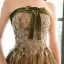 Chic / Beautiful Clover Green Evening Dresses  2020 A-Line / Princess Strapless Sleeveless Appliques Sequins Glitter Tulle Floor-Length / Long Ruffle Backless Formal Dresses