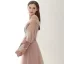 Elegant Pearl Pink Suede Evening Dresses  2020 A-Line / Princess Off-The-Shoulder Puffy Long Sleeve Sash Appliques Flower Beading Floor-Length / Long Ruffle Backless Formal Dresses
