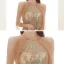 Elegante Champagner Gold Durchsichtige Abendkleider 2020 A Linie Rundhalsausschnitt Ärmellos Applikationen Pailletten Perlenstickerei Glanz Tülle Sweep / Pinsel Zug Rüschen