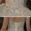 Luxury / Gorgeous Champagne See-through Bridal Wedding Dresses 2020 Ball Gown High Neck Short Sleeve Backless Appliques Lace Handmade  Beading Glitter Tulle Cathedral Train