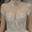 Luxury / Gorgeous Champagne See-through Bridal Wedding Dresses 2020 Ball Gown High Neck Short Sleeve Backless Appliques Lace Handmade  Beading Glitter Tulle Cathedral Train