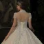Luxury / Gorgeous Champagne See-through Bridal Wedding Dresses 2020 Ball Gown High Neck Short Sleeve Backless Appliques Lace Handmade  Beading Glitter Tulle Cathedral Train