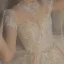 Luxury / Gorgeous Champagne See-through Bridal Wedding Dresses 2020 Ball Gown High Neck Short Sleeve Backless Appliques Lace Handmade  Beading Glitter Tulle Cathedral Train