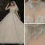 Luxury / Gorgeous Champagne See-through Bridal Wedding Dresses 2020 Ball Gown High Neck Short Sleeve Backless Appliques Lace Handmade  Beading Glitter Tulle Cathedral Train