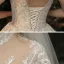Vintage / Originale Champagne Transparentes La Mariée Robe De Mariée 2020 Robe Boule Col Haut Manches Courtes Dos Nu Glitter Appliques En Dentelle Perlage Cathedral Train Volants