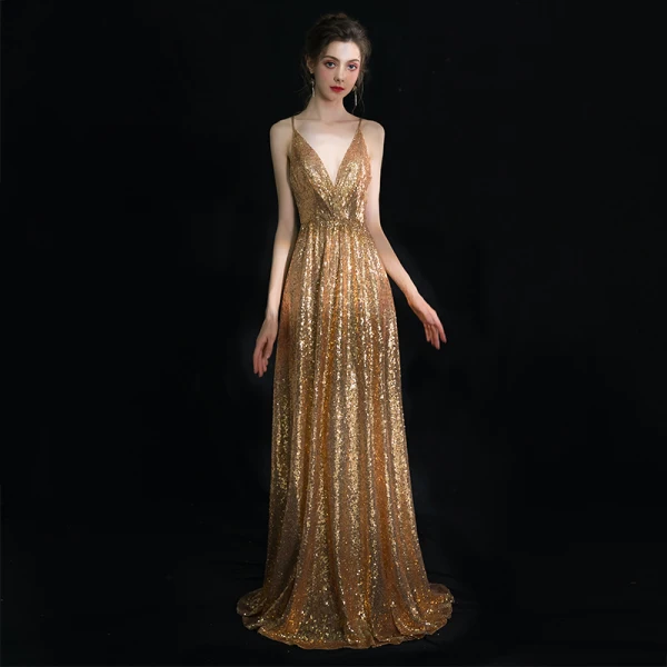 sparkling formal dresses Long Formal Sequin Glitter Evening Prom Dress