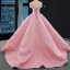 High End Pink Ballkleider 2023 Ballkleid Off Shoulder Kurze Ärmel Blumen Applikationen Spitze Sweep / Pinsel Zug Rüschen Rückenfreies Festliche Kleider