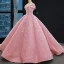 High End Pink Ballkleider 2023 Ballkleid Off Shoulder Kurze Ärmel Blumen Applikationen Spitze Sweep / Pinsel Zug Rüschen Rückenfreies Festliche Kleider