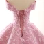 High End Pink Ballkleider 2023 Ballkleid Off Shoulder Kurze Ärmel Blumen Applikationen Spitze Sweep / Pinsel Zug Rüschen Rückenfreies Festliche Kleider