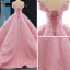 High End Pink Ballkleider 2023 Ballkleid Off Shoulder Kurze Ärmel Blumen Applikationen Spitze Sweep / Pinsel Zug Rüschen Rückenfreies Festliche Kleider