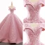 High End Pink Ballkleider 2023 Ballkleid Off Shoulder Kurze Ärmel Blumen Applikationen Spitze Sweep / Pinsel Zug Rüschen Rückenfreies Festliche Kleider