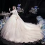 Vintage / Retro Champagne See-through Wedding Dresses 2020 Ball Gown High Neck 3/4 Sleeve Backless Flower Appliques Lace Beading Pearl Cathedral Train
