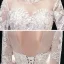 Vintage / Retro Champagne See-through Wedding Dresses 2020 Ball Gown High Neck 3/4 Sleeve Backless Flower Appliques Lace Beading Pearl Cathedral Train