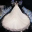 Vintage / Retro Champagne See-through Wedding Dresses 2020 Ball Gown High Neck 3/4 Sleeve Backless Flower Appliques Lace Beading Pearl Cathedral Train