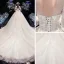 Vintage / Retro Champagne See-through Wedding Dresses 2020 Ball Gown High Neck 3/4 Sleeve Backless Flower Appliques Lace Beading Pearl Cathedral Train