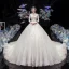 Modeste Ivoire La Mariée Robe De Mariée 2020 Robe Boule V-Cou 3/4 Manches Appliques En Dentelle Perlage Perle Cathedral Train Volants