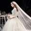 Modeste Ivoire La Mariée Robe De Mariée 2020 Robe Boule V-Cou 3/4 Manches Appliques En Dentelle Perlage Perle Cathedral Train Volants