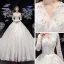 Modeste Ivoire La Mariée Robe De Mariée 2020 Robe Boule V-Cou 3/4 Manches Appliques En Dentelle Perlage Perle Cathedral Train Volants