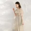 Elegant Champagne Grey See-through Evening Dresses  2020 A-Line / Princess High Neck Short Sleeve Beading Floor-Length / Long Ruffle Formal Dresses