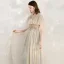 Elegant Champagne Grey See-through Evening Dresses  2020 A-Line / Princess High Neck Short Sleeve Beading Floor-Length / Long Ruffle Formal Dresses