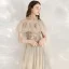 Elegant Champagne Grey See-through Evening Dresses  2020 A-Line / Princess High Neck Short Sleeve Beading Floor-Length / Long Ruffle Formal Dresses