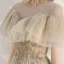 Elegant Champagne Grey See-through Evening Dresses  2020 A-Line / Princess High Neck Short Sleeve Beading Floor-Length / Long Ruffle Formal Dresses