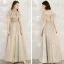 Elegant Champagne Grey See-through Evening Dresses  2020 A-Line / Princess High Neck Short Sleeve Beading Floor-Length / Long Ruffle Formal Dresses