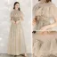 Elegant Champagne Grey See-through Evening Dresses  2020 A-Line / Princess High Neck Short Sleeve Beading Floor-Length / Long Ruffle Formal Dresses