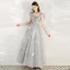 Lovely Grey Prom Dresses 2020 A-Line / Princess Shoulders Sleeveless Butterfly Appliques Lace Beading Ankle Length Ruffle Backless Formal Dresses
