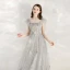 Lovely Grey Prom Dresses 2020 A-Line / Princess Shoulders Sleeveless Butterfly Appliques Lace Beading Ankle Length Ruffle Backless Formal Dresses