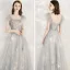 Lovely Grey Prom Dresses 2020 A-Line / Princess Shoulders Sleeveless Butterfly Appliques Lace Beading Ankle Length Ruffle Backless Formal Dresses