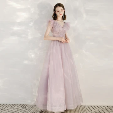 Elegante Candy Roze Avondjurken 2020 A Lijn V Hals Mouwloos Appliques Pailletten Glans Tule Lange Ruche Ruglooze Gelegenheid Jurken