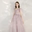 Elegante Pink Abendkleider 2020 A Linie V-Ausschnitt Ärmellos Applikationen Pailletten Glanz Tülle Lange Rüschen Rückenfreies Festliche Kleider