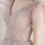 Elegante Pink Abendkleider 2020 A Linie V-Ausschnitt Ärmellos Applikationen Pailletten Glanz Tülle Lange Rüschen Rückenfreies Festliche Kleider