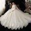 Style Chinois Ivoire Transparentes La Mariée Robe De Mariée 2020 Robe Boule Col Haut Gonflée Manches Longues Dos Nu Glitter Tulle Appliques En Dentelle Cathedral Train