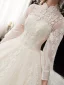 Style Chinois Ivoire Transparentes La Mariée Robe De Mariée 2020 Robe Boule Col Haut Gonflée Manches Longues Dos Nu Glitter Tulle Appliques En Dentelle Cathedral Train