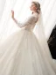 Style Chinois Ivoire Transparentes La Mariée Robe De Mariée 2020 Robe Boule Col Haut Gonflée Manches Longues Dos Nu Glitter Tulle Appliques En Dentelle Cathedral Train