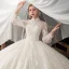 Style Chinois Ivoire Transparentes La Mariée Robe De Mariée 2020 Robe Boule Col Haut Gonflée Manches Longues Dos Nu Glitter Tulle Appliques En Dentelle Cathedral Train