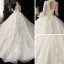 Style Chinois Ivoire Transparentes La Mariée Robe De Mariée 2020 Robe Boule Col Haut Gonflée Manches Longues Dos Nu Glitter Tulle Appliques En Dentelle Cathedral Train