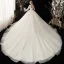 Style Victorien Champagne Transparentes La Mariée Robe De Mariée 2020 Robe Boule Col Haut Gonflée Manches Longues Dos Nu Glitter Tulle Appliques En Dentelle Perlage Cathedral Train Volants