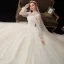 Style Victorien Champagne Transparentes La Mariée Robe De Mariée 2020 Robe Boule Col Haut Gonflée Manches Longues Dos Nu Glitter Tulle Appliques En Dentelle Perlage Cathedral Train Volants