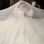 Style Victorien Champagne Transparentes La Mariée Robe De Mariée 2020 Robe Boule Col Haut Gonflée Manches Longues Dos Nu Glitter Tulle Appliques En Dentelle Perlage Cathedral Train Volants